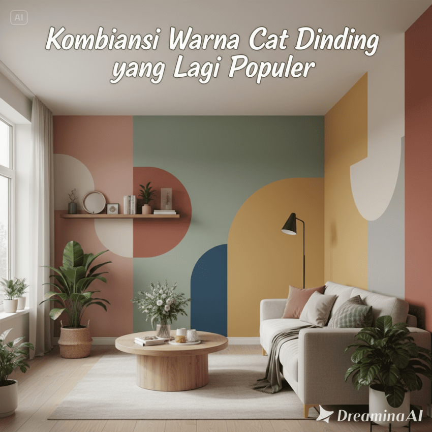Kolase kombinasi warna cat dinding populer seperti sage green, navy, terracotta, dan mustard yellow.