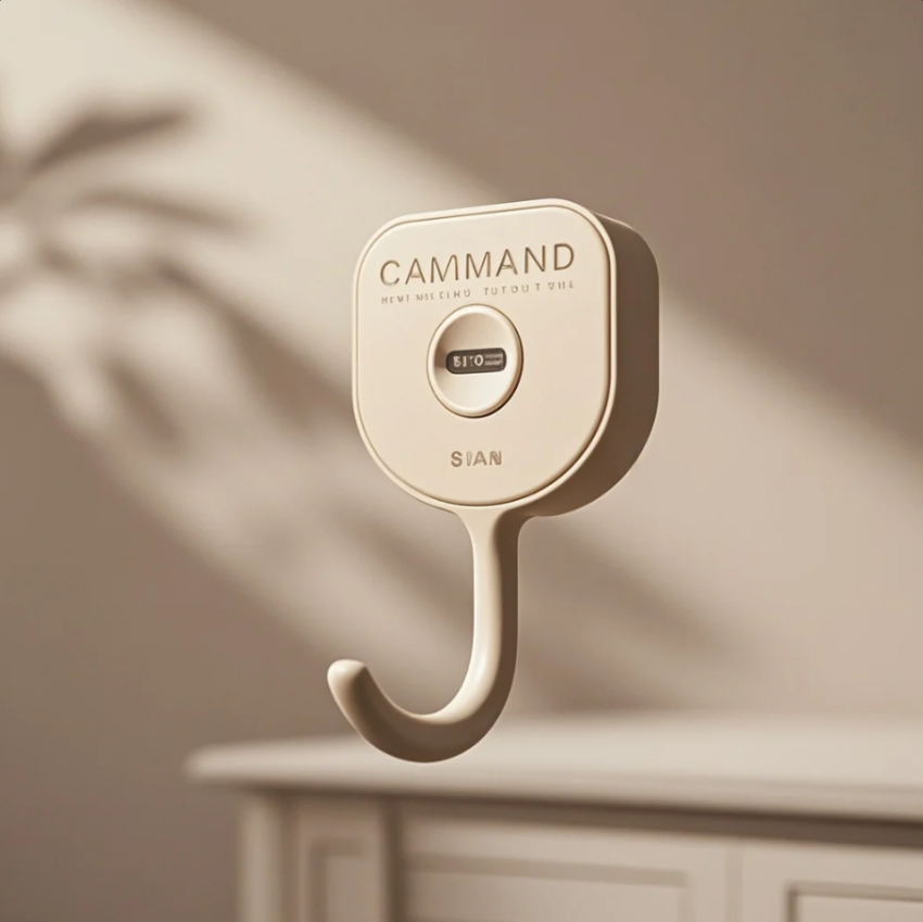 Dinding apartemen dengan frame ringan dan dekorasi minimalis yang dipasang tanpa paku menggunakan adhesive hook